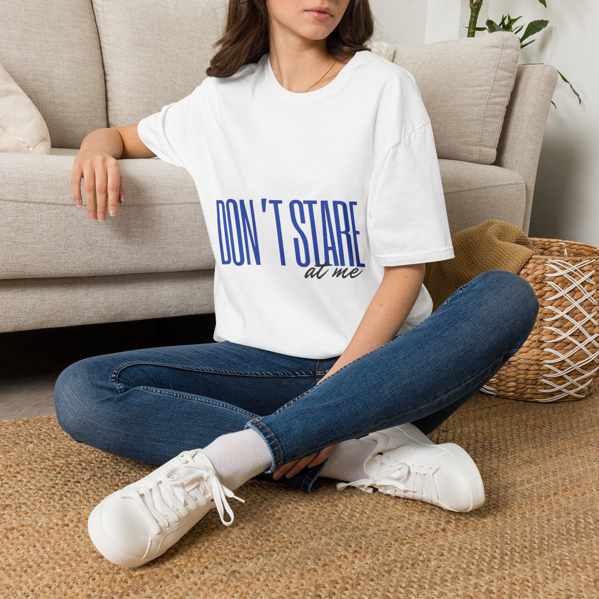 Don't Stare At Me Blue Text Adult