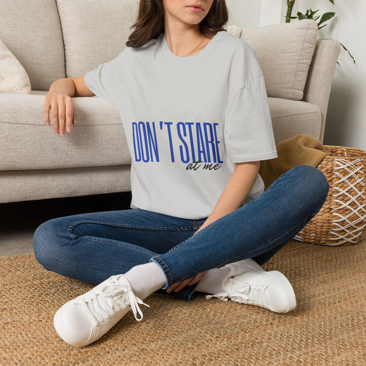Don't Stare At Me Blue Text Adult