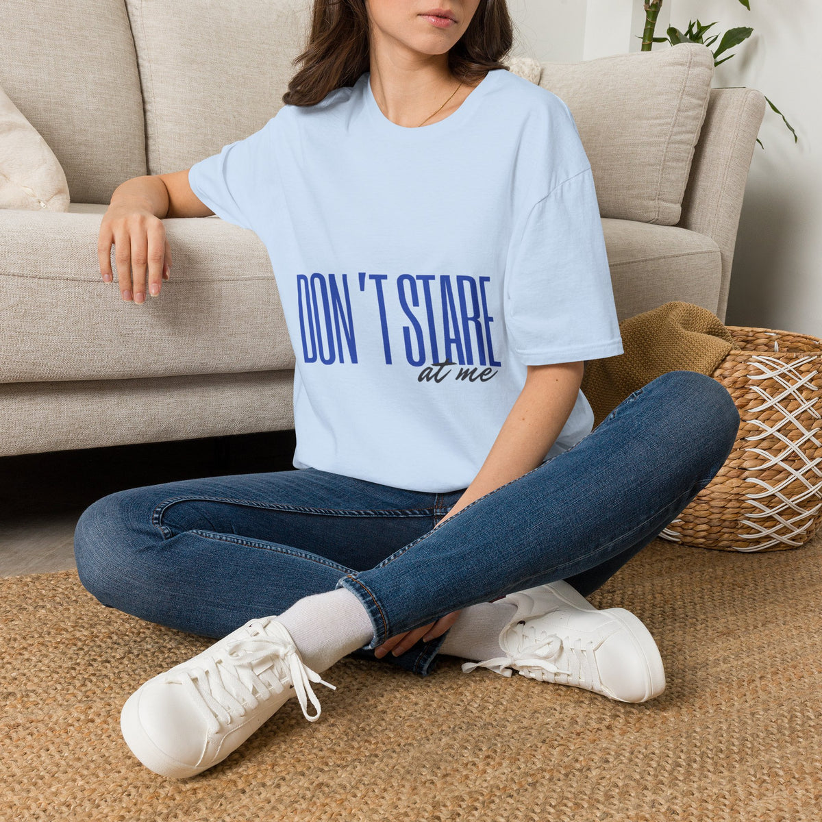 Don't Stare At Me Blue Text Adult